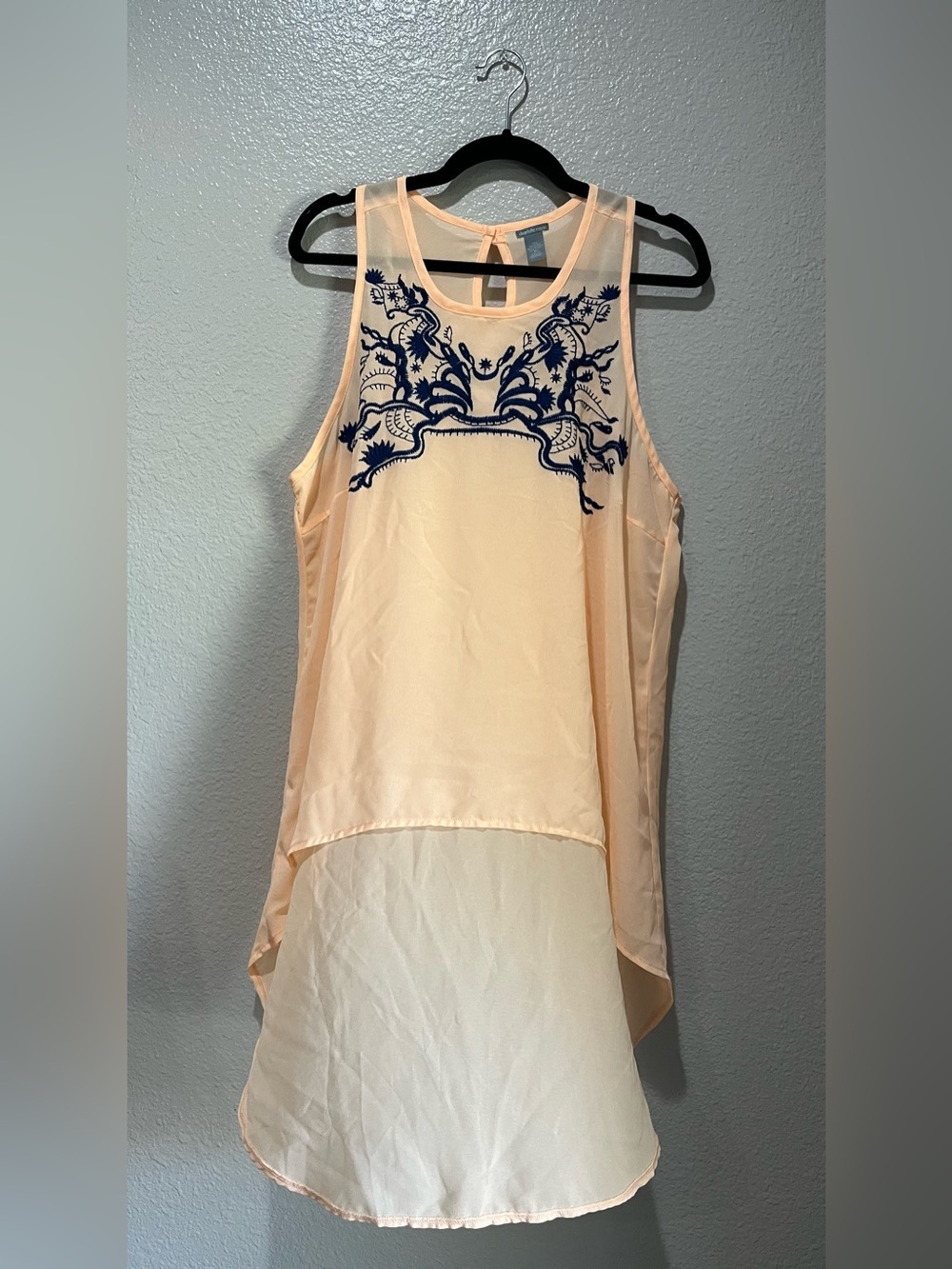 Charlotte Russe Peach Chiffon Embroidered Sheer Flowy Tank Sz XL TC0683